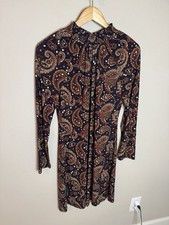 Tommy Hilfiger Paisley Mock Neck Dress Size 6 Long Sleeve Stretch 36”