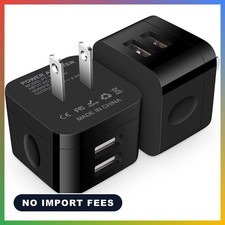 USB Wall Charger,USB Plug,2Pack Flat USBA Charger Block Charging Low Profile