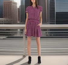 COUNTRY ROAD Pink Black Harvest Pintuck Flippy Office Mini Shirt Dress 8AU