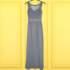 £95 QUIZ SIZ 6 GREY PEARL DIAMOND SEQUIN MAXI DRESS CRUISE COCKTAIL EVENING CLUB