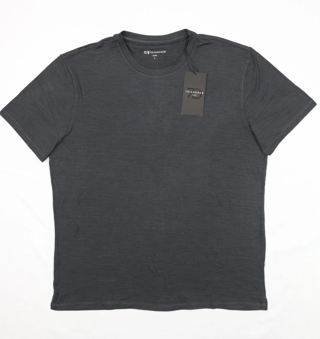 7 Diamonds Mens Core Crew Neck StripedTee Charcoal L 4-Way Stretch Quick Dry