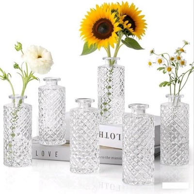6/12er Set Glasvasen Klein   Vintage Blumenvasen für Tischdeko Mini Vasen