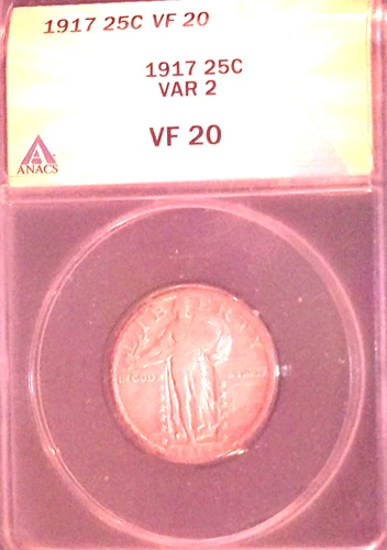 1917 STANDING LIBERTY SILVER QUARTER 25C ,ANACS VF20 SEE PHOTO'S