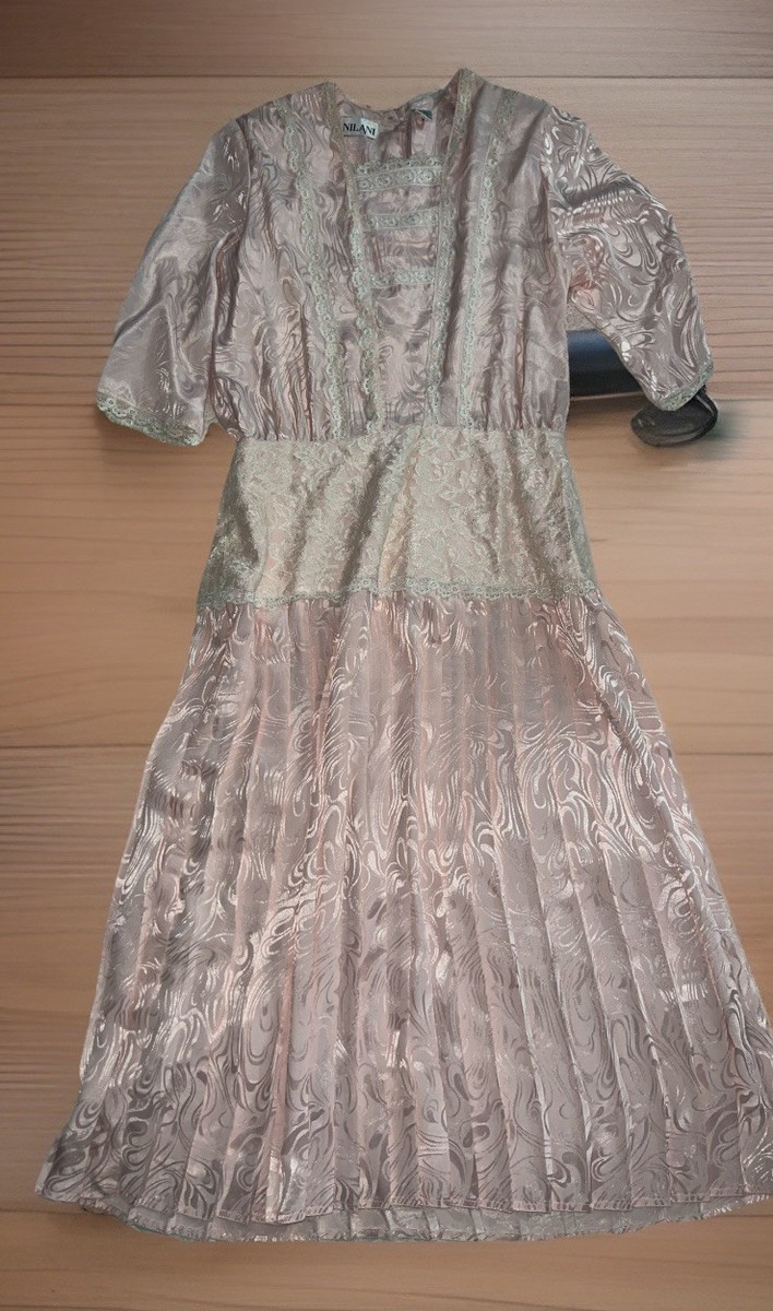 Vtg 80s Does 20s Nilani Pink  Victorian Secretary Tea Drop Dress Embroidery 8 View 2