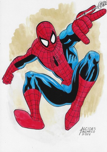 💥Spiderman (09"x12") comic art by Alcides Pacheco - TramaStudio💥