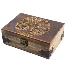 Handmade Wooden Jewelry Box with Tree of Life Engraving   Antique Handcarved ...