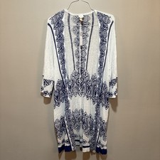 Chico s White Navy Boho Kimono Cardigan Lightweight Duster Coverup 1