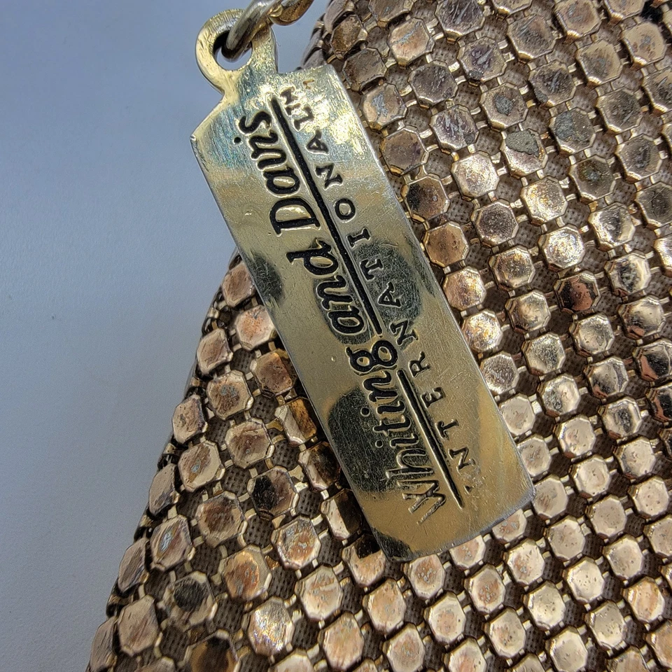 Bolso sin asas Whiting & Davis de malla metálica vintage dorado clásico elegante Foto 2 de 4