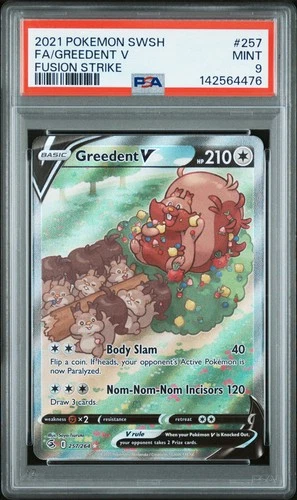 Pokémon Greedent V (Alternate Full Art) 257/264 Swsh08: Fusion Strike Holo PSA 9