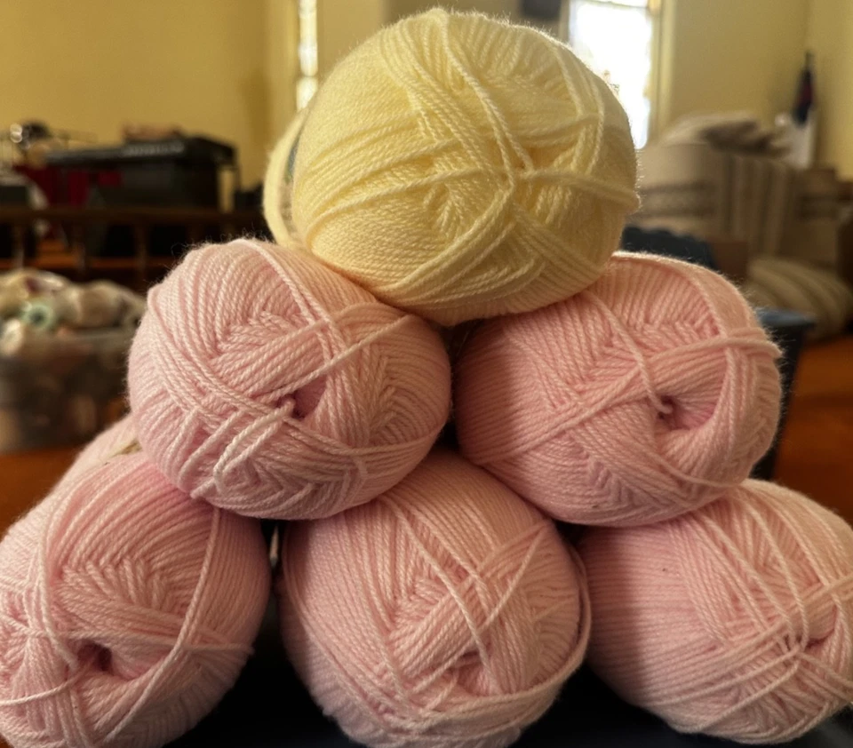 Baby Yarn Lot –8 Skeins –Bernat Softee & Patons Beehive – Pink Yellow Gray Spot - Image 2 of 4