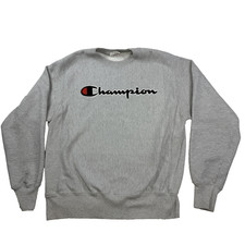 Mens Champion Jumper Reverse Weave Spell Out Logo Sweatshirt Gray Size Medium