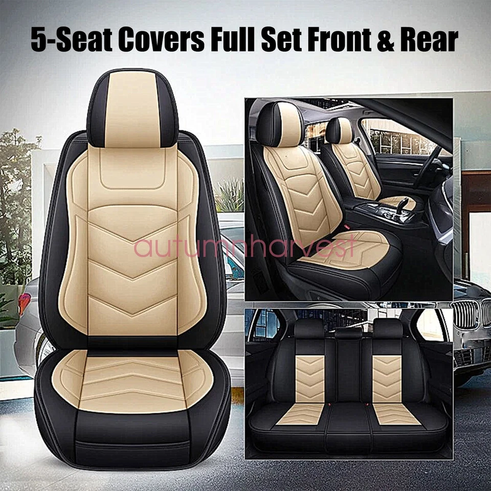 For VOLVO Luxury Leather Car 5-Seat Covers Front & Rear Cushion Black & Tan Foto 3 de 4