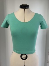 American Apparel Mint Green Crop Top Women's XS Stretch Cotton Made in USA