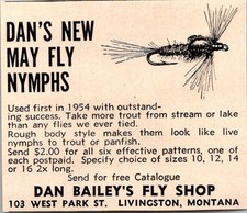 Dan Bailey's Fly Shop May Fly Nymphs Livingston MT 1955 Ad TAJ5-M8