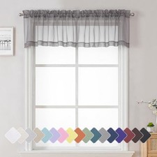 Sheer Chocolate Grey Valance Curtains 14 Inch Length 2 Pieces Set, Light