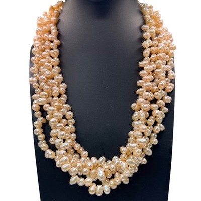 Multi-Strand Freshwater Pearl Necklace Champagne Color By Stauer 20'' Statement