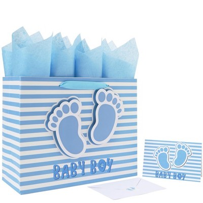 13  Large Baby Boy Gift Bag Set with Handles, 1 Count (Pack of 1), Blue