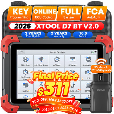 XTOOL D7 BT V2.0 Wireless Auto Bi-Directional Diagnostic Tool Key Programmer FCA