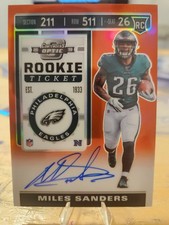 2019 Contenders Optic Miles Sanders Rookie Ticket On Card Auto Red Prizm 55/199. rookie card picture