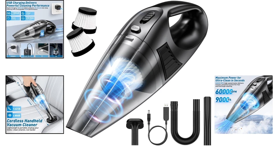 Handstaubsauger kabellos 120W Akku leicht wiederaufladbar mit Filter - Bild 2 von 4