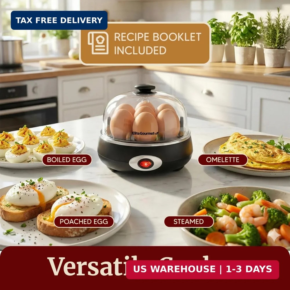 Rapid Egg Cooker, 7 Easy-To-Peel, Hard, Medium, Soft Boiled Eggs with Alarm