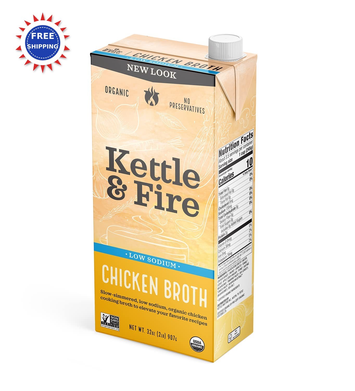 Chicken Bone Broth 32 OZ Kettle Fire Chkn Cookng