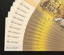 Run of 10 x Australia $1 Notes 1982 ** aUNC ** including 699666 and 699669