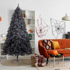 7.5FT Artificial Black Christmas Tree with 400 Lights, Ornaments In/Outdoor