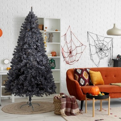 7.5FT Artificial Black Christmas Tree with 400 Lights, Ornaments In/Outdoor