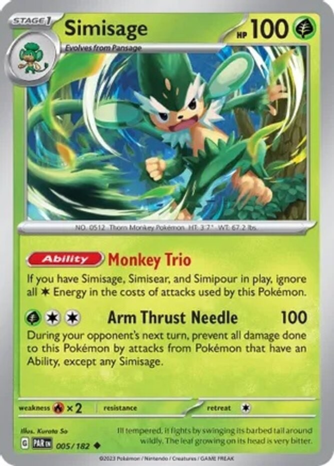Simisage - 005/182 - Uncommon (Near Mint) Paradox Rift - Grass Pokémon