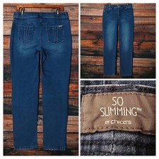 Chicos Jeans Size 1 US 8 So Slimming Mid Rise Ankle Straight Blue Denim Stretch