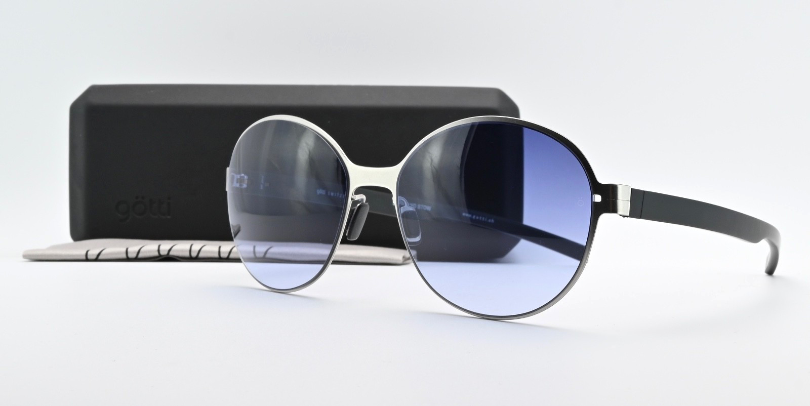 GÖTTI Sonnenbrille Fame SLM 56-17 Spin and Stow Silber Glanz Blue UV Lens Japan