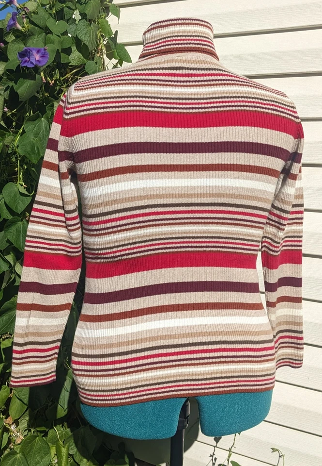 Vintage 00s Relativity Striped Cotton Autum Turtleneck Sweater Women's Sz Large - Image 3 of 4