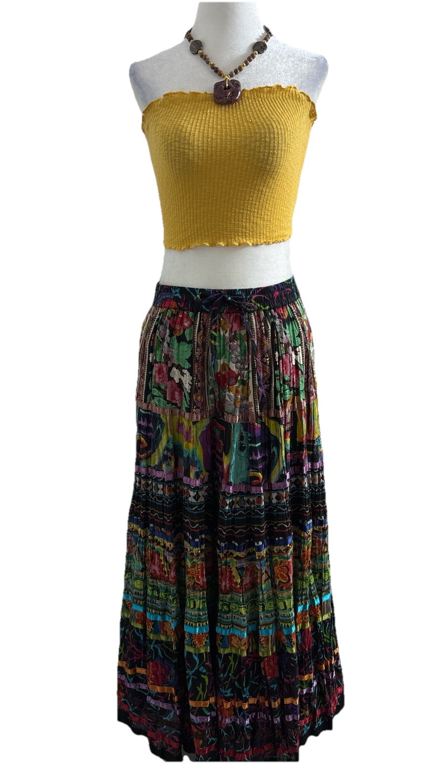 Boho Patchwork Tiered Maxi Skirt Medium Colorful … - image 3