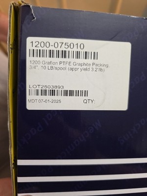 1200 GRAFLON PTFE GRAPHITE PACKING THREE-QUARTER INCH 10 POUND SPOOL