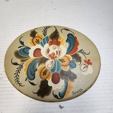 Vintage Norwegian Rosemaling Floral Wall Hanging Hand Made Beige Signed Janann