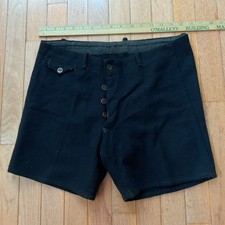 Vintage 30  s Wool Swim Trunks Shorts Black Button Front