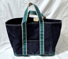Vintage LL Bean Boat & Tote Bag 80s Sawtooth Green & Navy Blue USA Maine