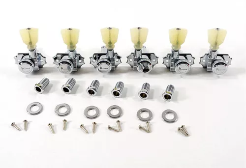 Kluson Revolution Locking Tuners 3x3 Pearloid keystone button- KRGL-3-CP Chrome