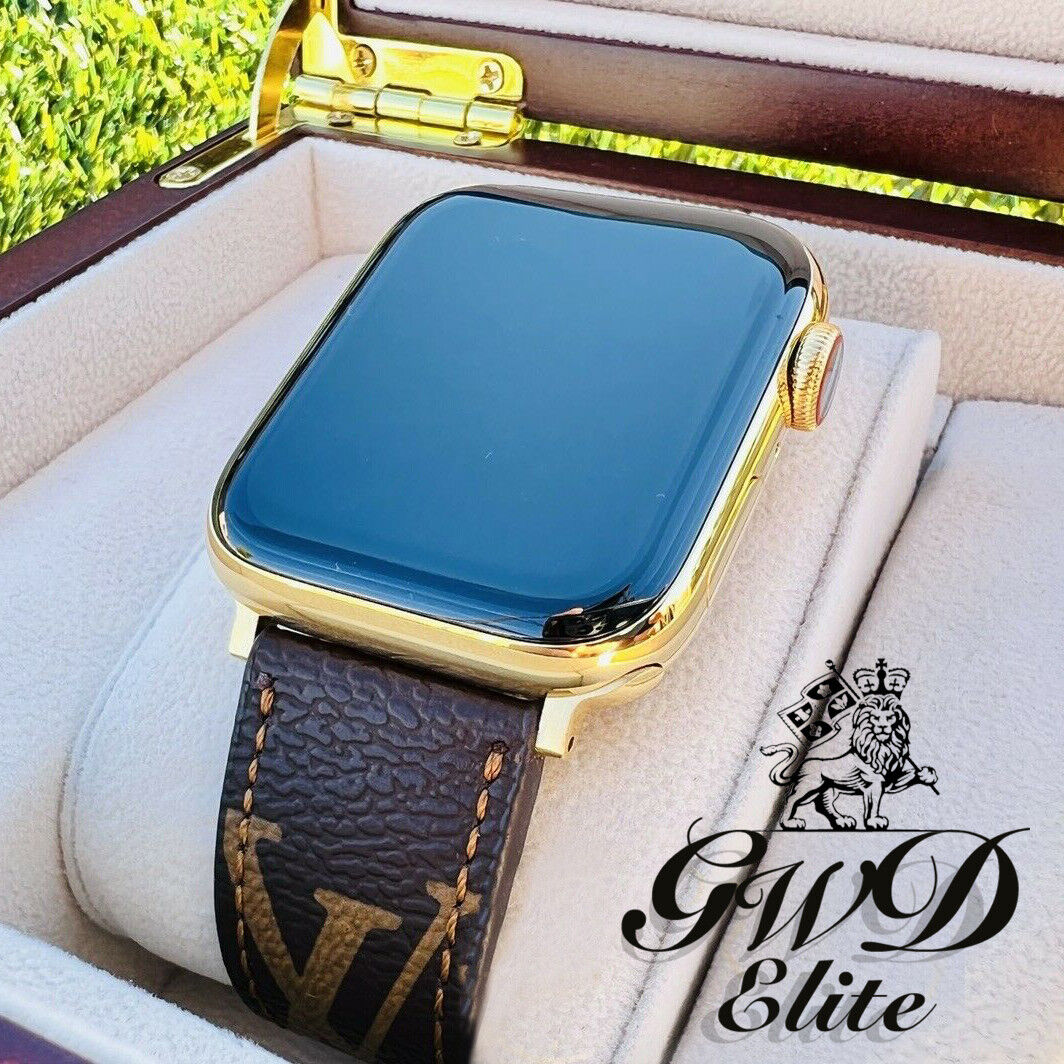 Custom 24K Gold Plated 41MM Apple Watch SERIES 8 Louis Vuitton Band LTE GPS  02