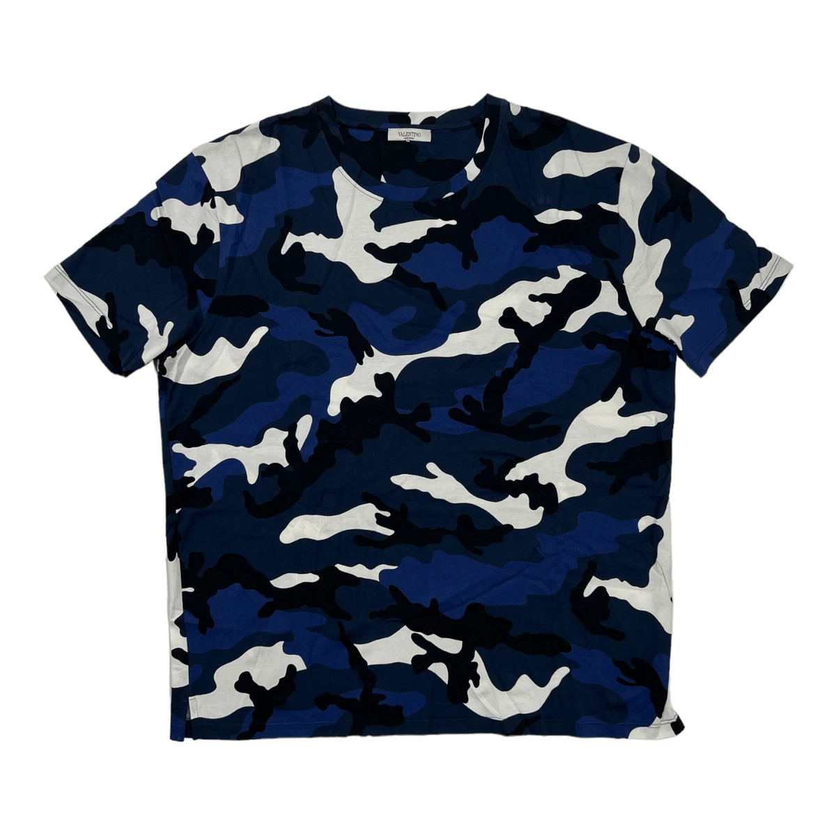 Valentino Garavani Camouflage Short Sleeve Tee Shirt Blue Camo