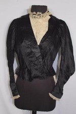 RARE FRENCH ANTIQUE VICTORIAN ERA BLACK SILK SATIN BODICE SIZE 34 SMALL