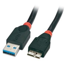 Lindy USB 3.0 Cable Type A Male to Micro-B Male in Black 0.5m, 1m, 2m, 3m