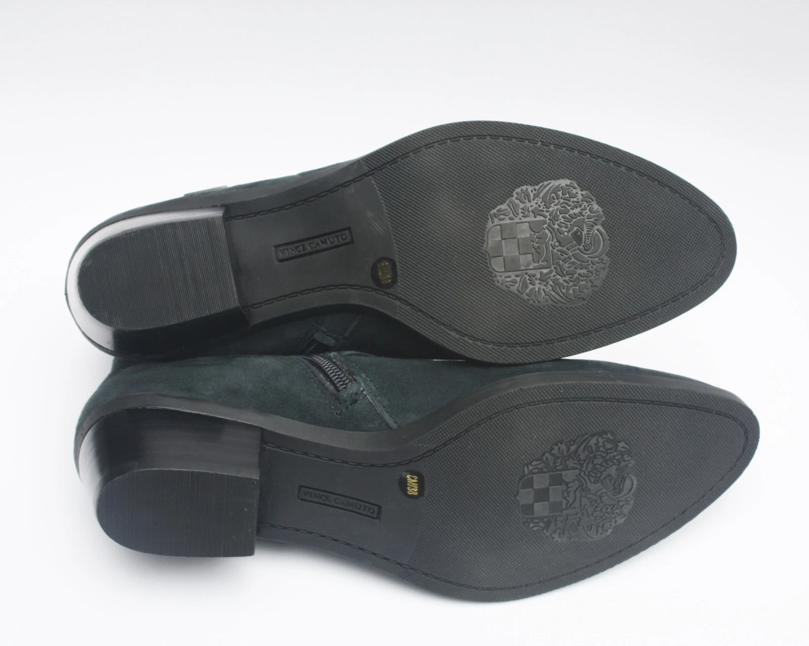 VINCE CAMUTO TRAPEEZ BOOTIES 8 Gray Suede Buckle Biker Moto Ankle Boots Shoes