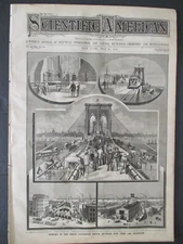 1883 OPENING THE BROOKLYN BRIDGE STATUE OF LIBERTY DIAGRAMS SCIENTIFIC AMERICAN