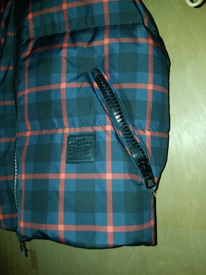 Coach Riley клетку темно-малиновый размер S жилет серый утка пуховик - Изображение 4 из 4