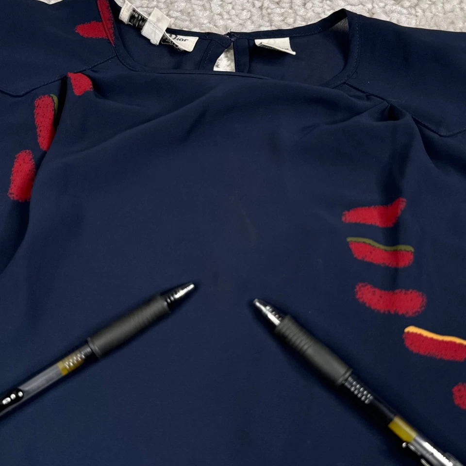 Blusa Christian Dior Vintage Años 90 Transparente Azul Marino Rojo Estampado Mujer 8 Foto 4 de 4