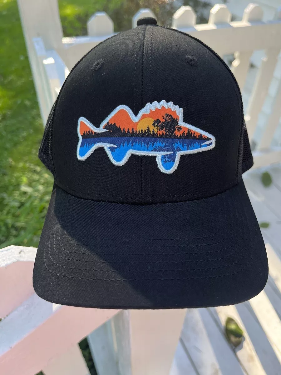 Walleye Fish Hat Cap Snapback Black Mesh Trucker Curved Bill
