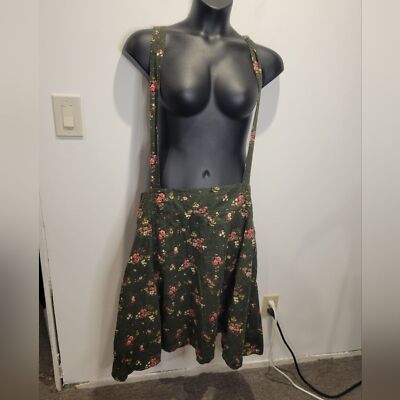 Unique vintage size 22/24 boho green corduroy floral skirt with