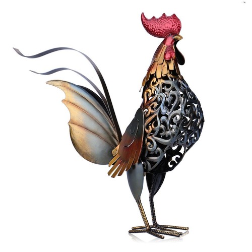 Garden Metal Rooster Yard Art Outdoor Sculpture for Patio Lawn Decoration J6C7